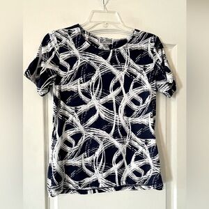 JM Collection Abstract Navy and White Women's Blouse Petite Small